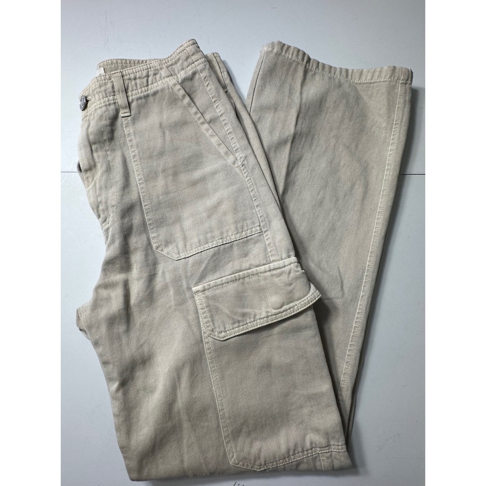 Zara Women Beige Cotton Cargo Pants High Rise Straight Leg Utility Size 2 US